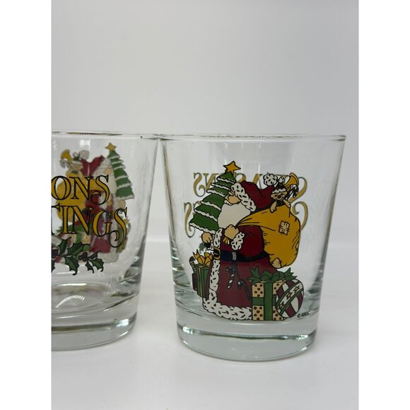 VTG Anchor Hocking "Seasons Greetings" Set of 2 Glasses Santa Claus Christmas - Picture 5 of 7